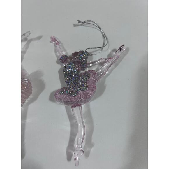Ballerina Acrylic Christmas Ornament Pink Tutu Glitter Clear Dancing Holiday 6" - Picture 3 of 5